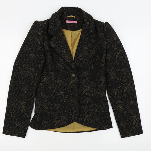 fae brains Womens Black Floral  Jacket Blazer Size 8