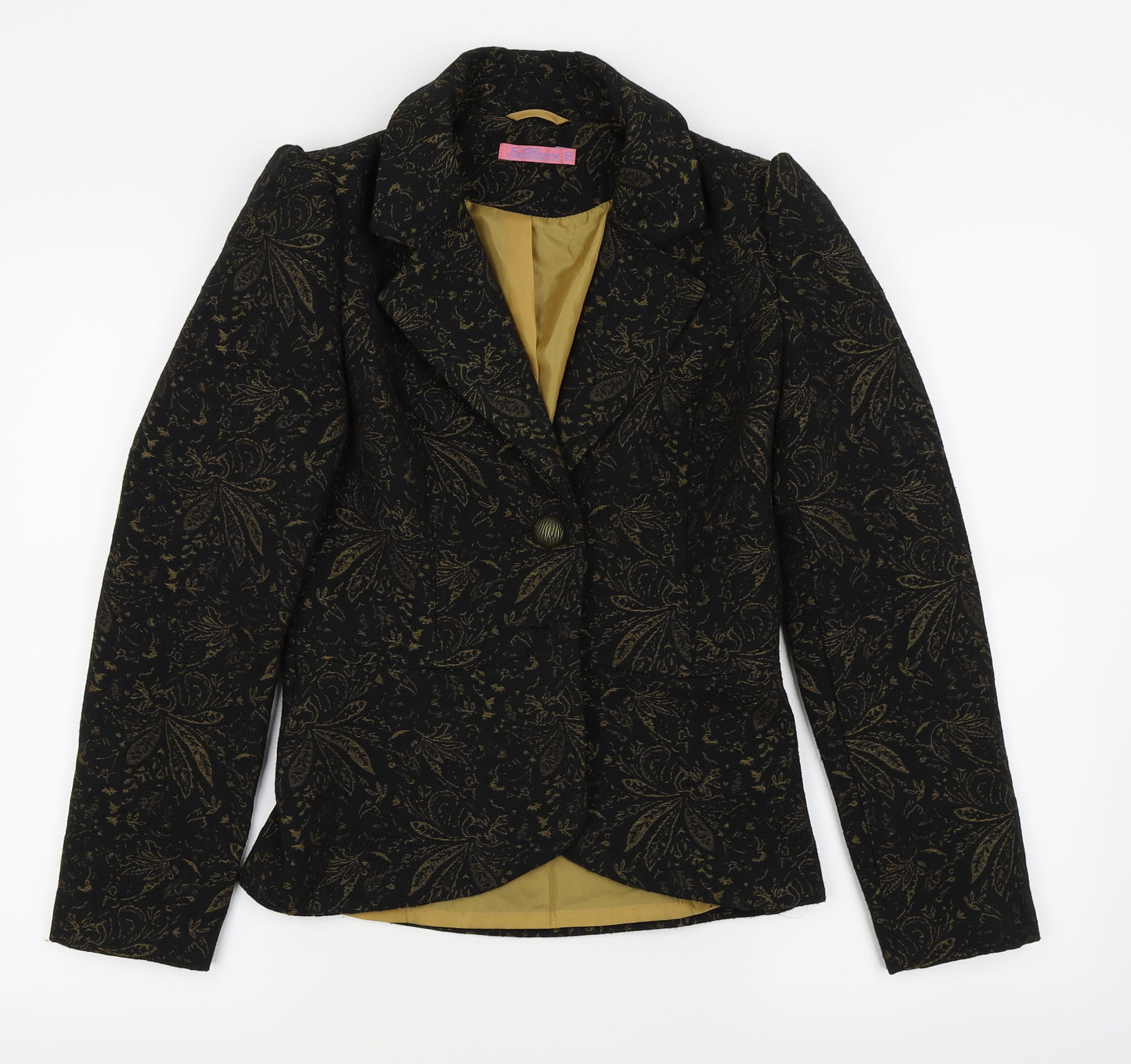 fae brains Womens Black Floral  Jacket Blazer Size 8