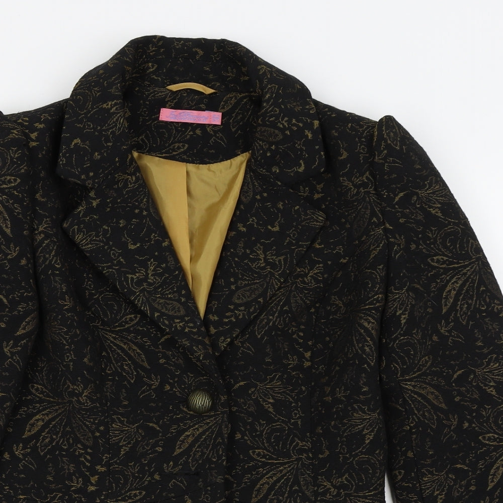 fae brains Womens Black Floral  Jacket Blazer Size 8