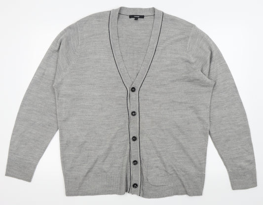 Front view of Asda George men’s grey cardigan jumper, size L