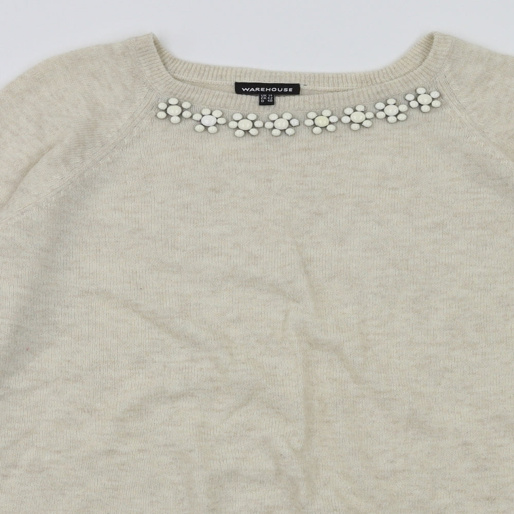 Warehouse Womens Ivory   Pullover Jumper Size 14