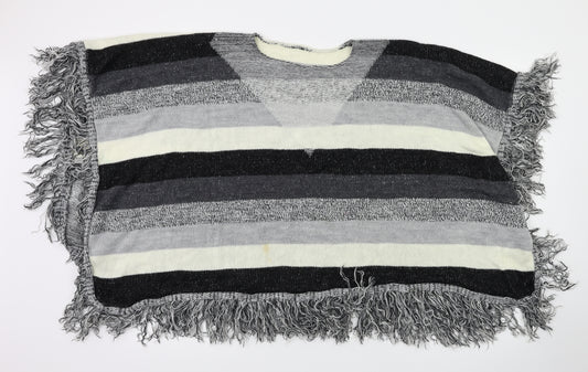 Front view of Preworn women’s grey striped shawl/wrap