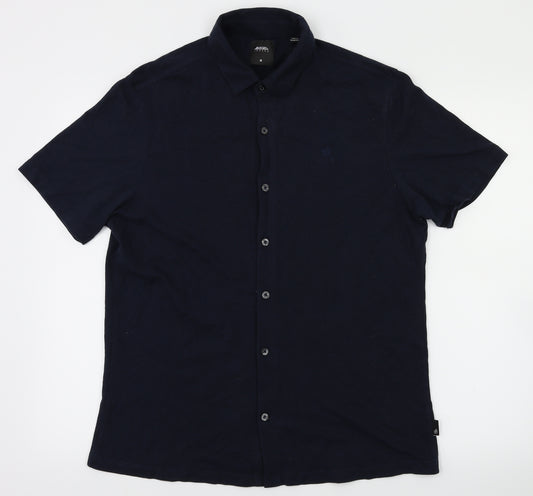 Front view of Burton men’s blue polo, size M