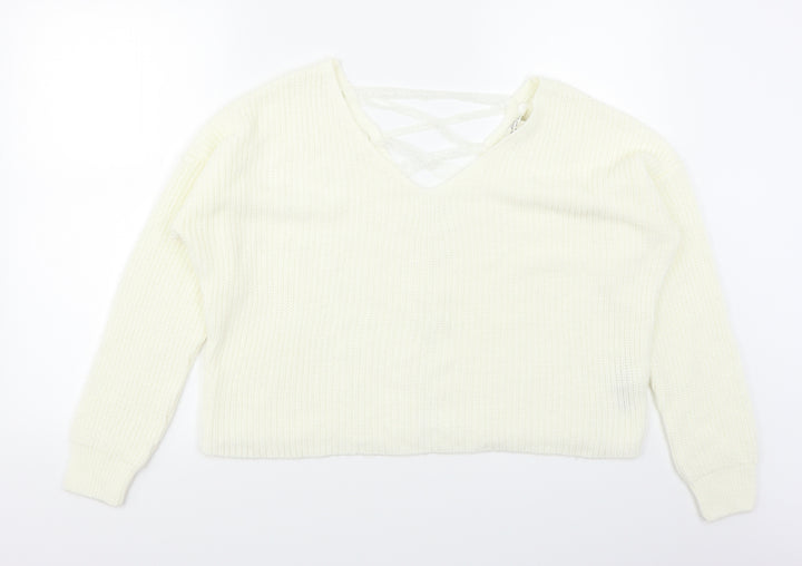 Miss Selfridge Womens White Pullover Jumper Size 8 - Lace corset back