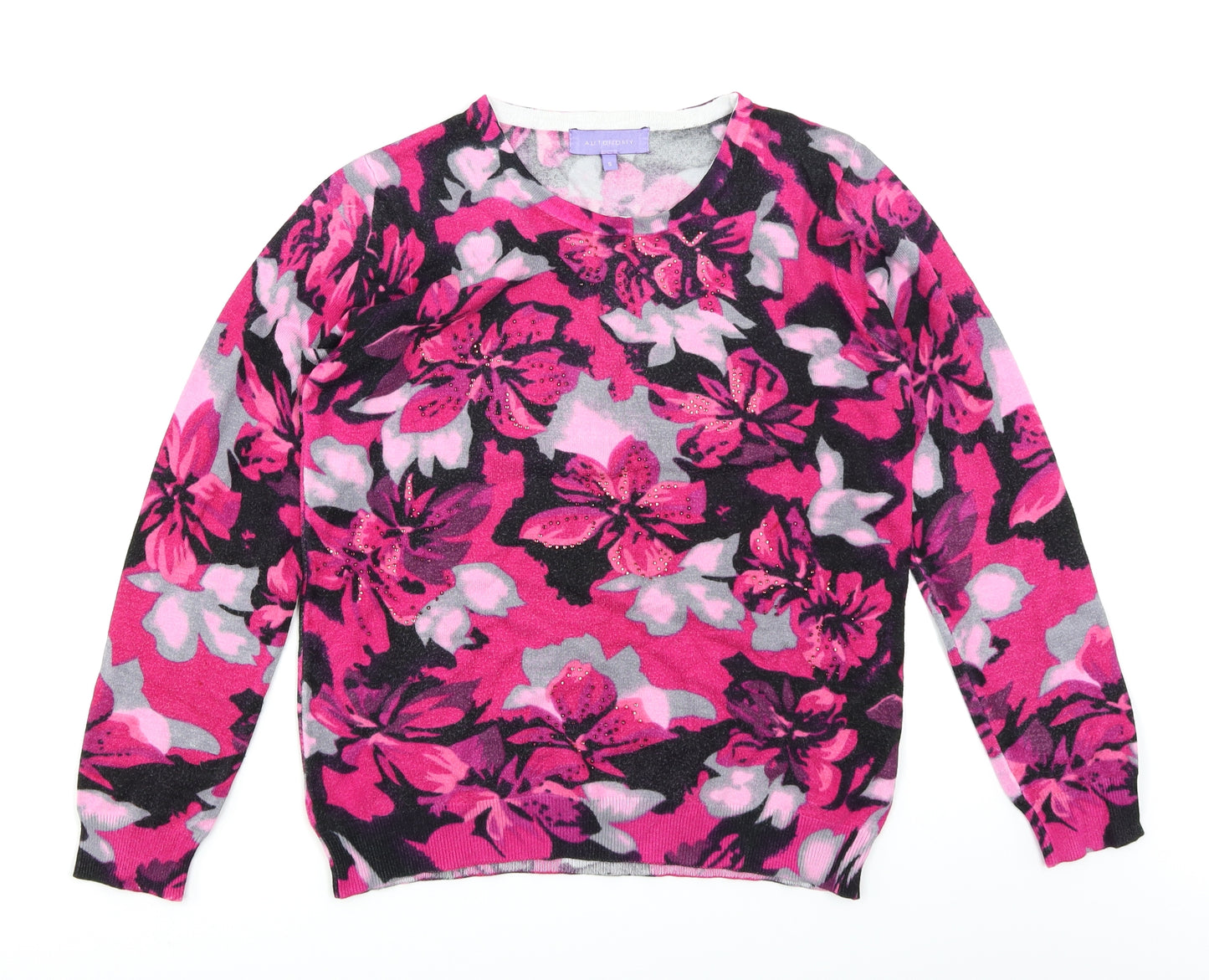Autonomy Womens Pink Floral  Pullover Jumper Size S