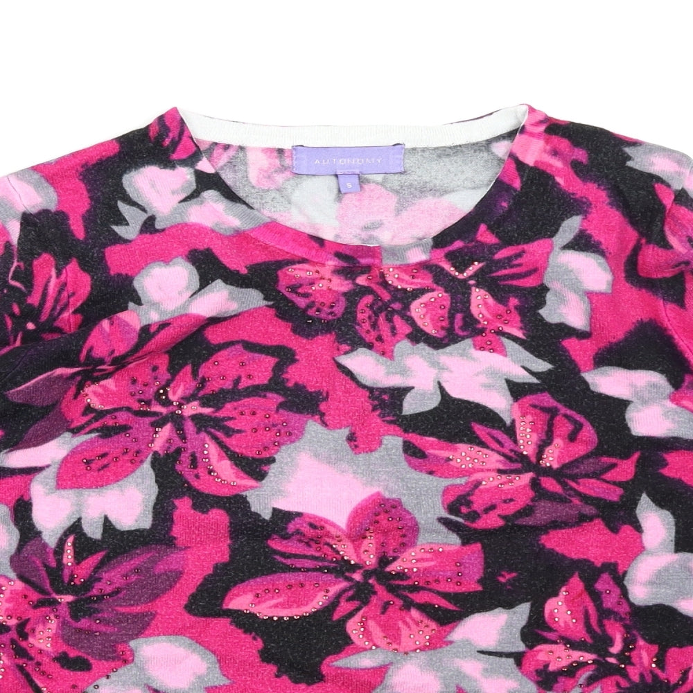 Autonomy Womens Pink Floral  Pullover Jumper Size S