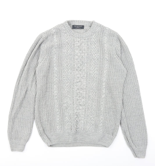 Front view of Primark men’s grey knit jumper, size S