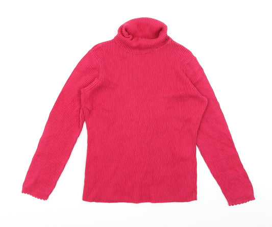 Front view of George girls’ pink jumper, size 9-10, years - lettuce edging