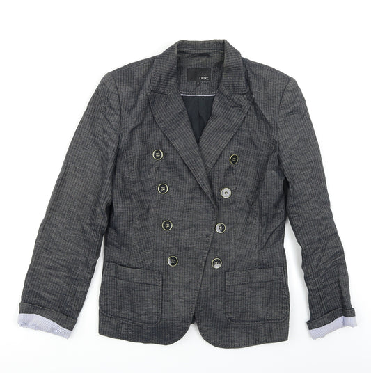 Front view of NEXT women’s grey striped jacket blazer, size UK 12