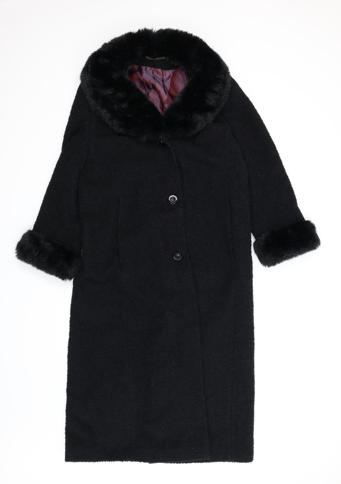M&S Womens Black   Overcoat Coat Size 14  - Extra Long
