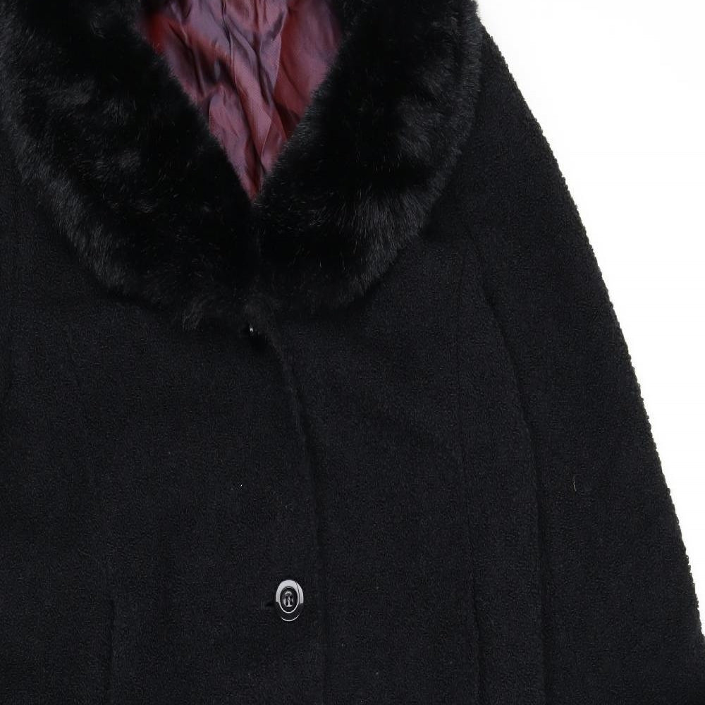 M&S Womens Black   Overcoat Coat Size 14  - Extra Long