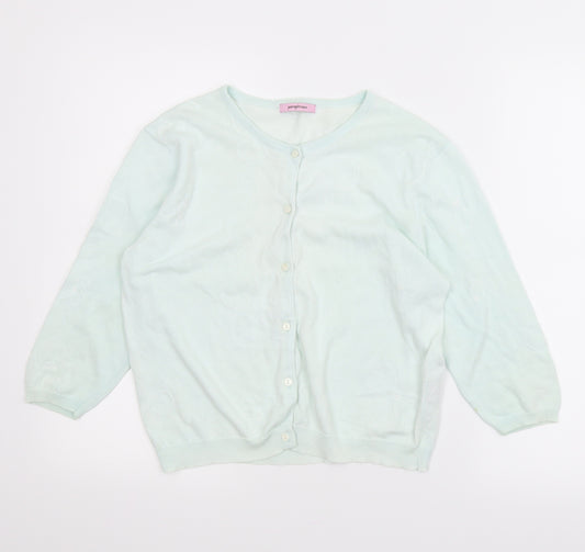 Front view of Paraphrase girls’ green floral cardigan jumper, size L