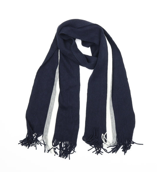Front view of Nutmeg men’s blue striped scarf one size