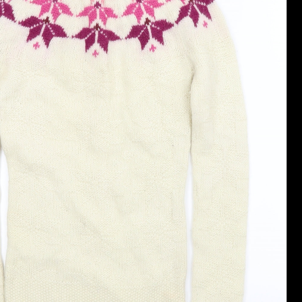 French Connection Womens Ivory Fair Isle  Pullover Jumper Size XS