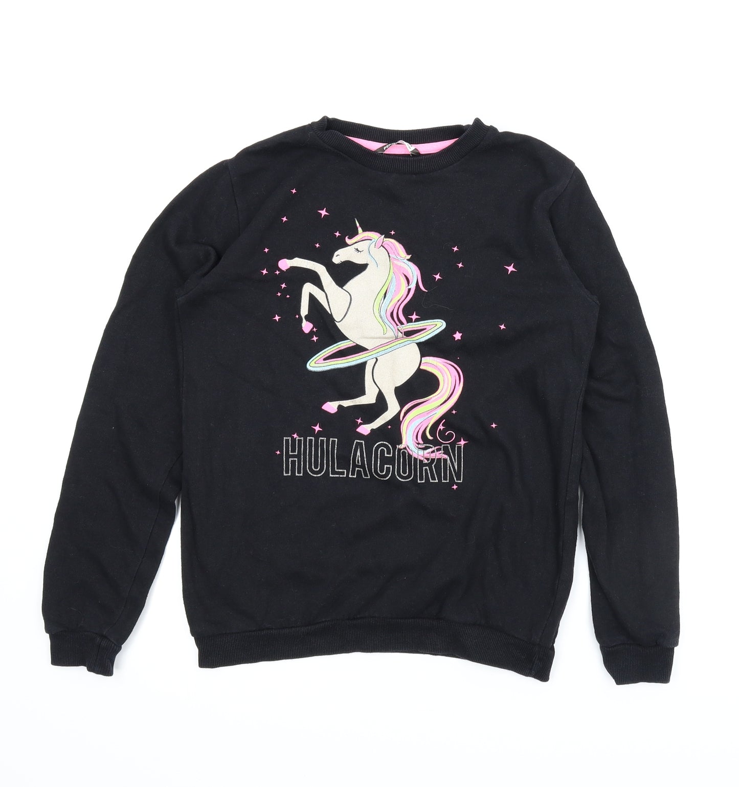 Pep&Co Girls Black   Pullover Sweatshirt Size 11-12 Years  - Unicorn