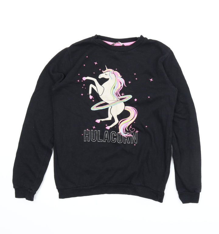Pep&Co Girls Black   Pullover Sweatshirt Size 11-12 Years  - Unicorn