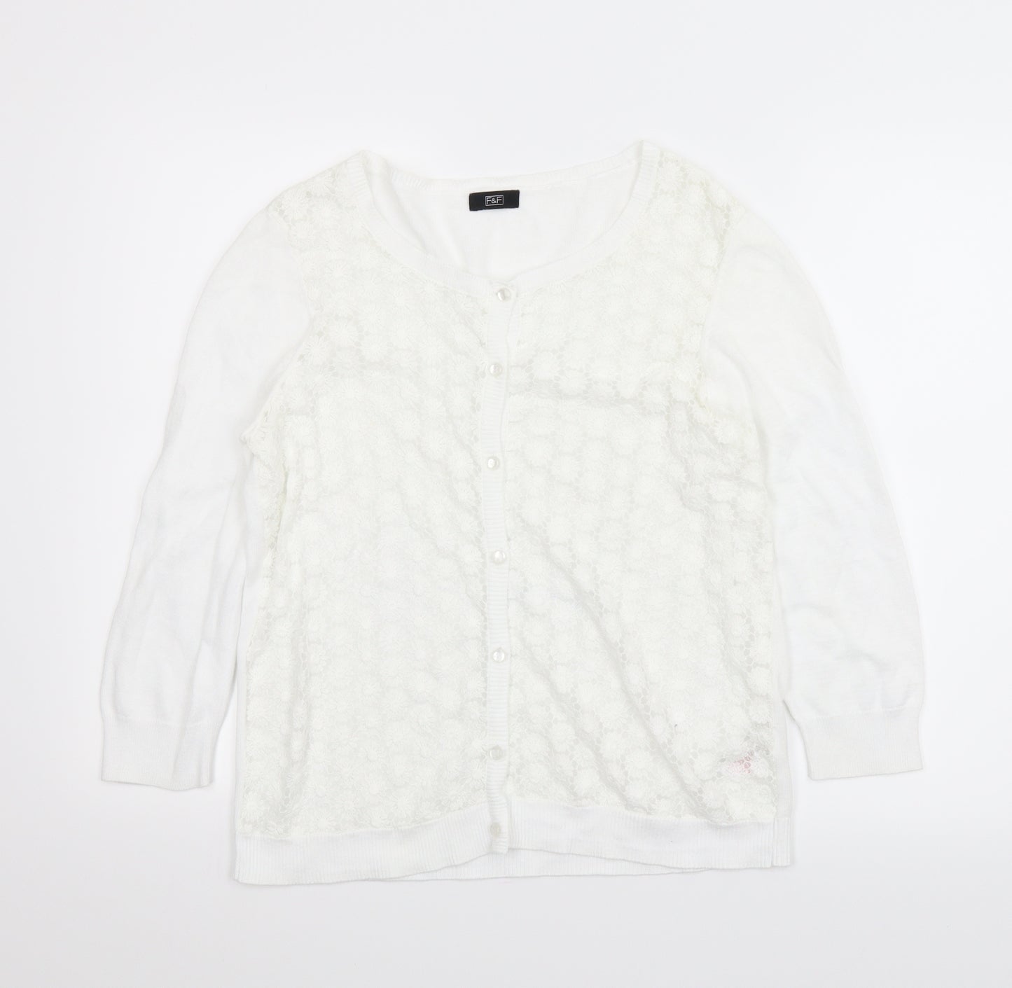 F&F Womens White Floral  Cardigan Jumper Size 12