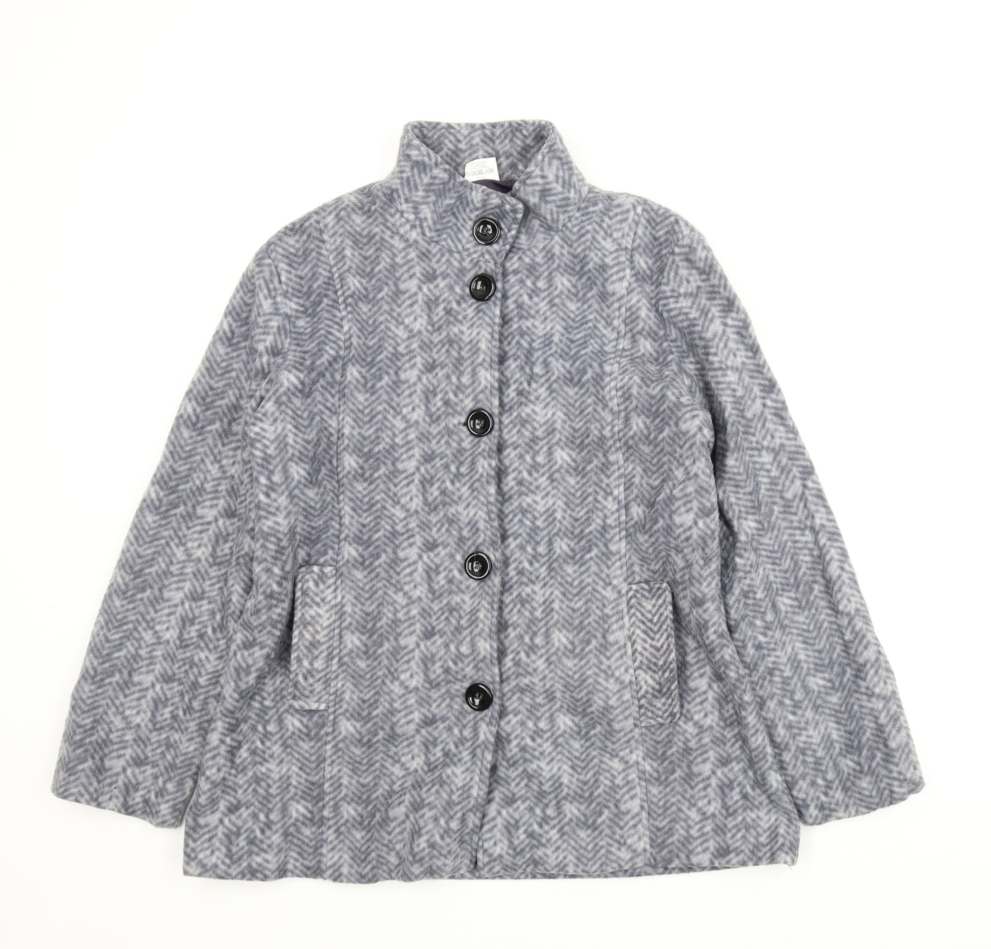 Anne De Lancay Womens Grey Herringbone Fleece Jacket  Size S