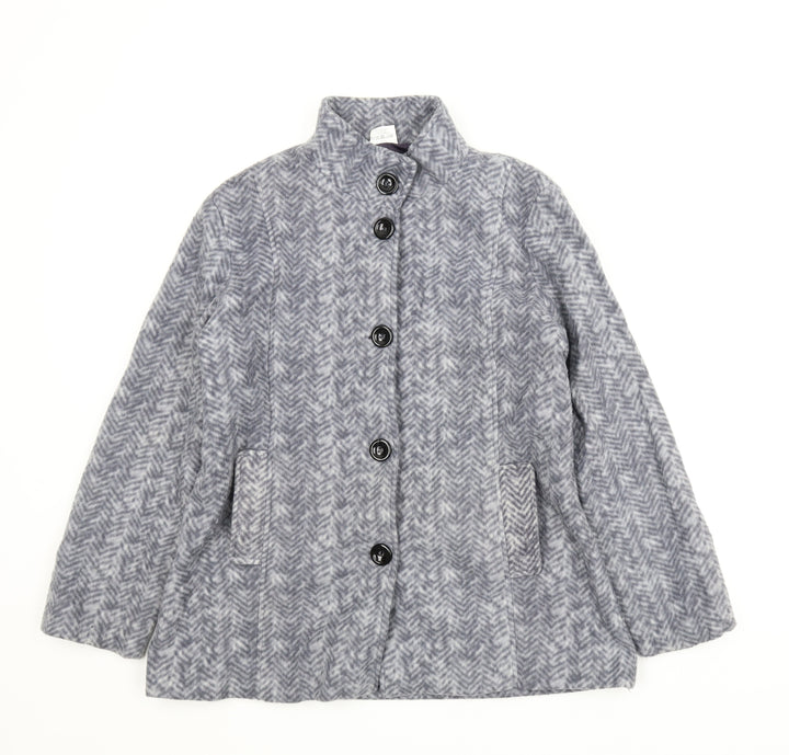 Anne De Lancay Womens Grey Herringbone Fleece Jacket Size S