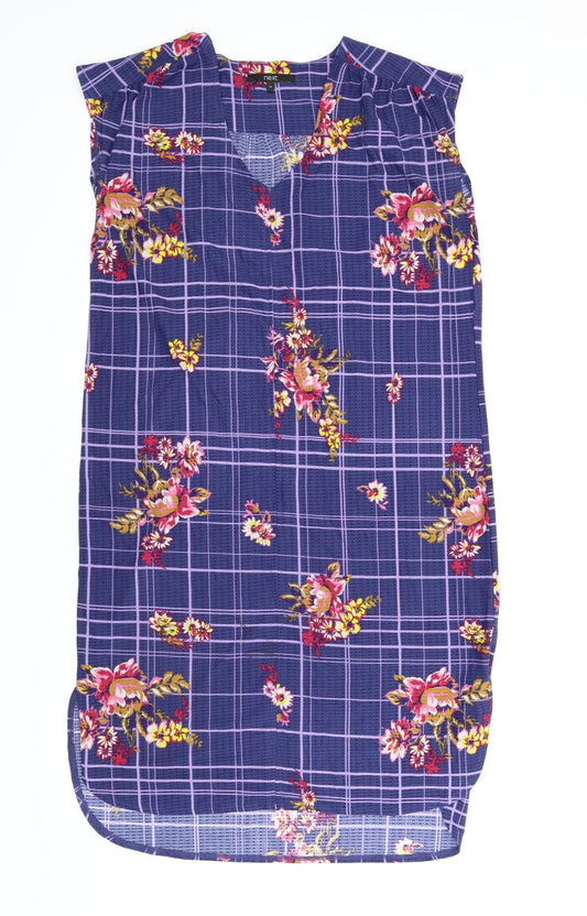 Front view of Next women’s blue floral shift, size UK 12