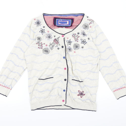 Preworn Womens Beige Floral Knit Cardigan Jumper Size 12