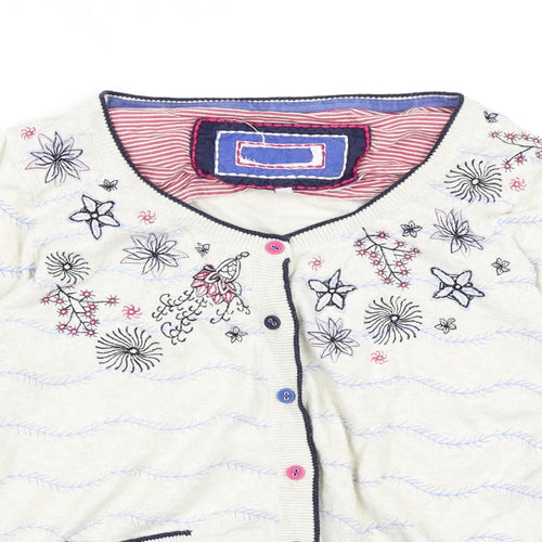 Preworn Womens Beige Floral Knit Cardigan Jumper Size 12
