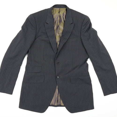 Autograph Mens Grey Striped Rayon Jacket Suit Jacket Size 40
