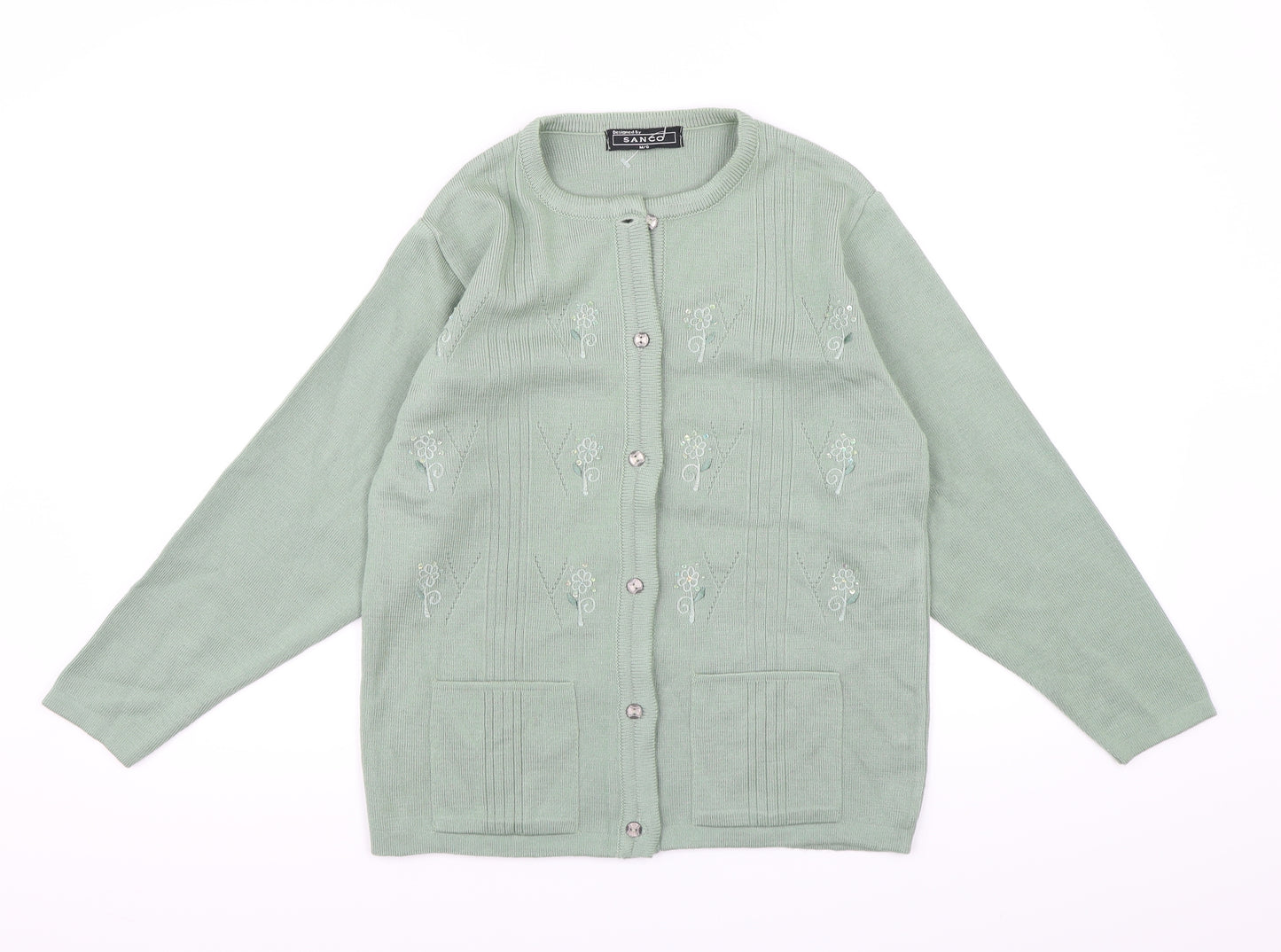 Sanco Womens Green  Knit Cardigan Jumper Size M