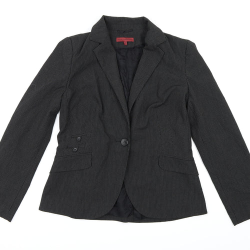 Rocha John Rocha Womens Black Striped Rayon Jacket Blazer Size 14