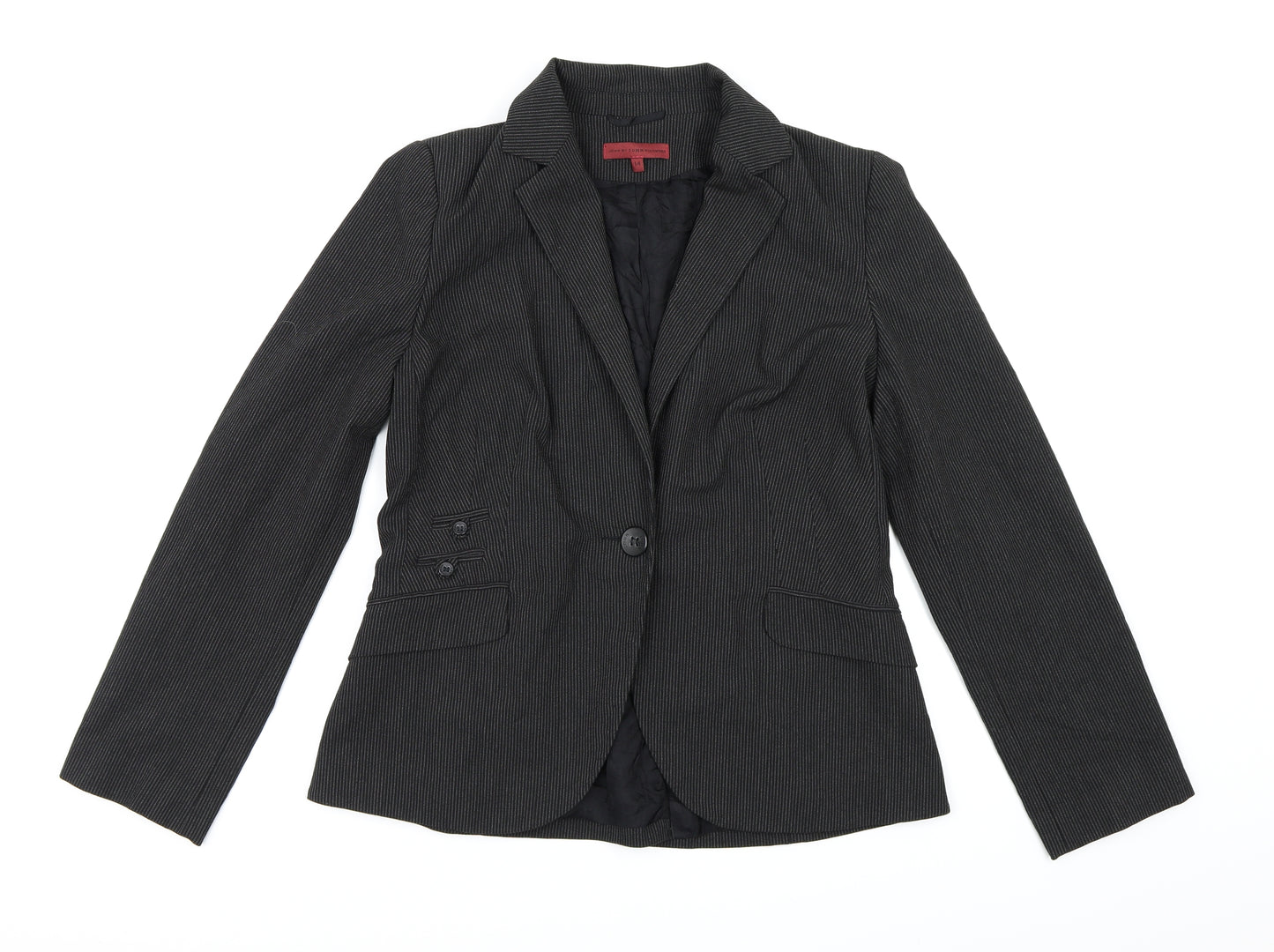Rocha John Rocha Womens Black Striped Rayon Jacket Blazer Size 14
