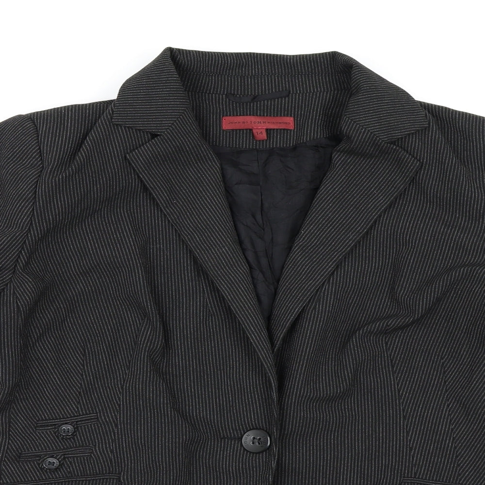 Rocha John Rocha Womens Black Striped Rayon Jacket Blazer Size 14