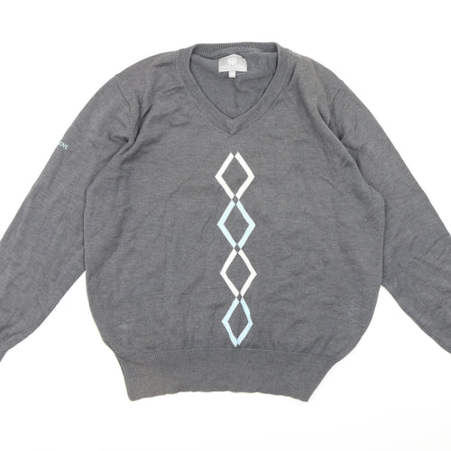 Palm Grove Womens Grey Check Knit Pullover Jumper Size 14