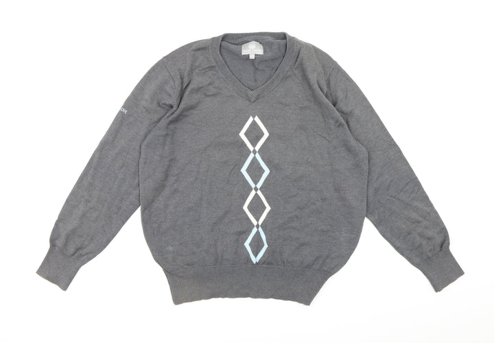 Palm Grove Womens Grey Check Knit Pullover Jumper Size 14