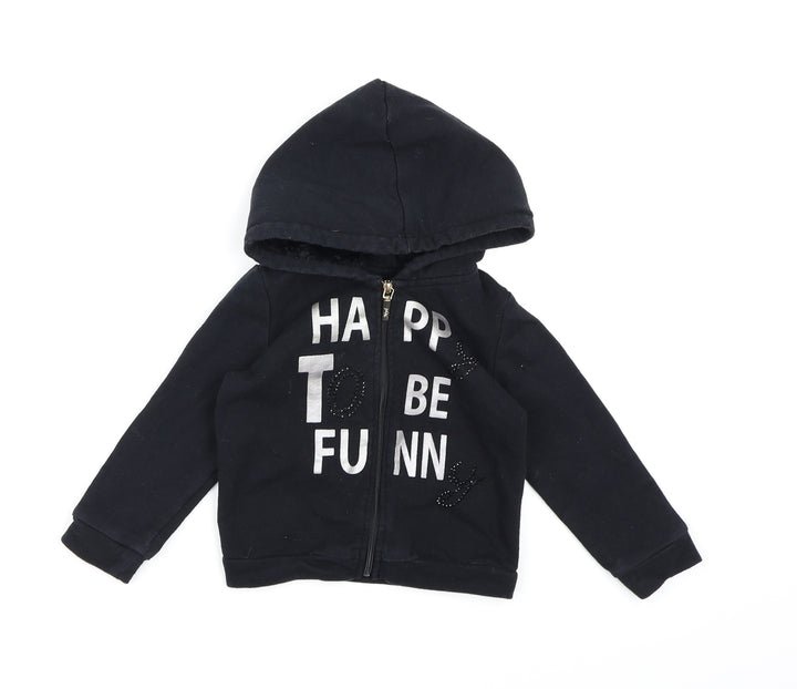 Mayoral Girls Black Jersey Full Zip Hoodie Size 2 Years