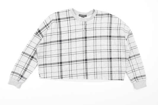Front view of Primark women’s grey check jersey pullover sweatshirt, size UK 6