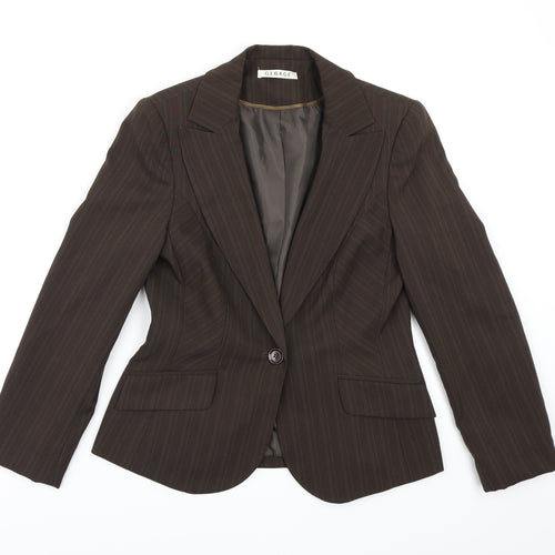 George Womens Brown Striped Rayon Jacket Blazer Size 10