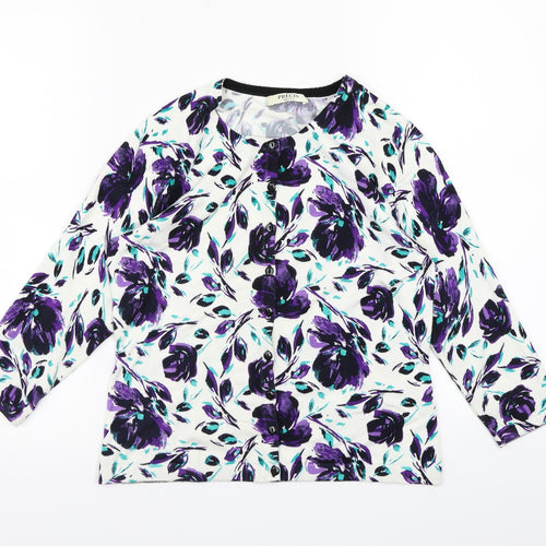 Precis Womens White Floral Knit Cardigan Jumper Size S