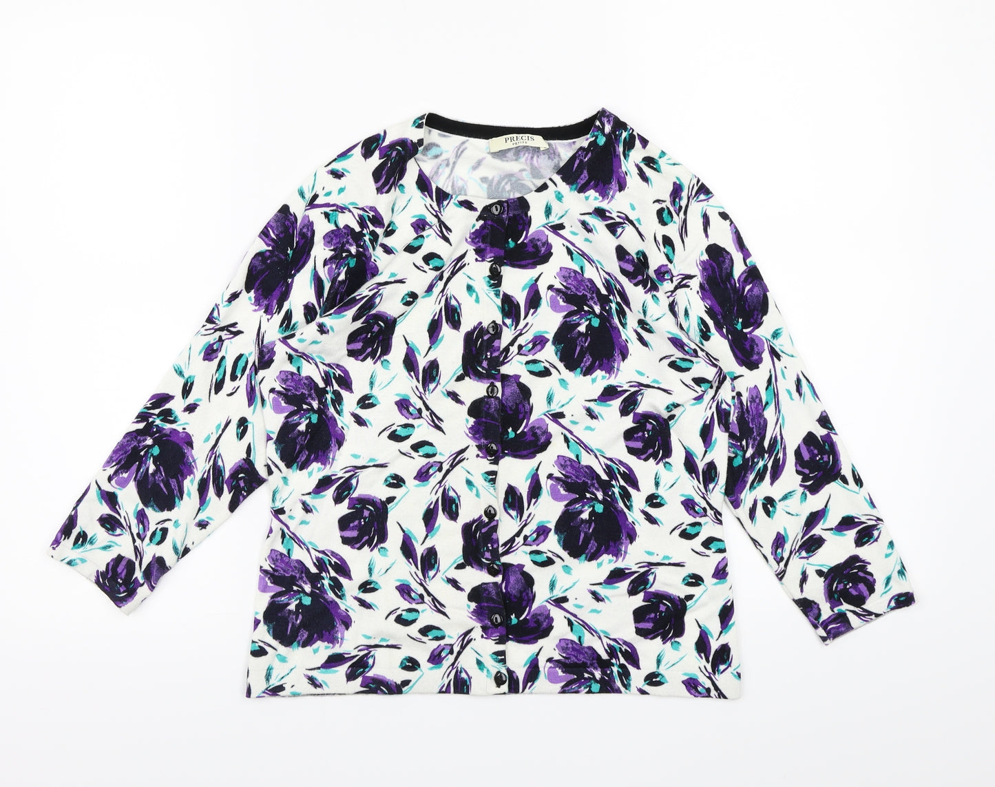 Precis Womens White Floral Knit Cardigan Jumper Size S