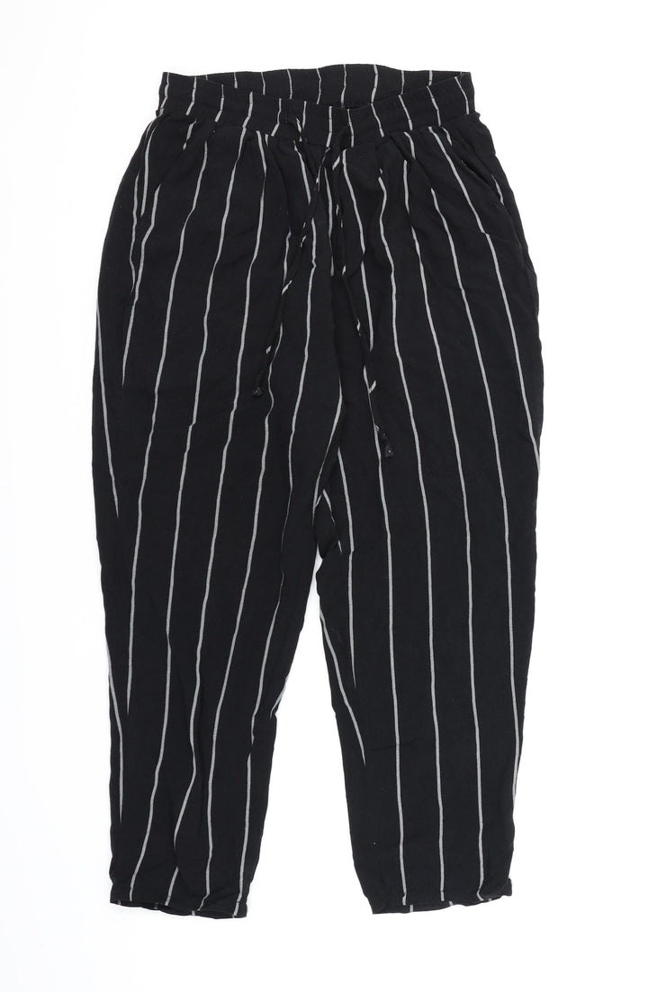 PRETTYLITTLETHING Womens Black Striped Harem Trousers Size 10 L21 in