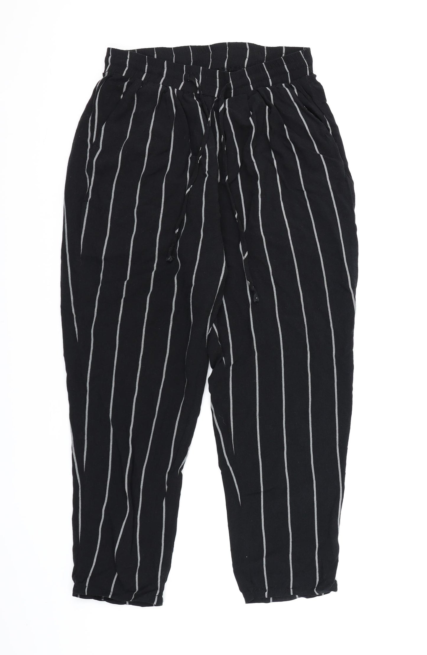 PRETTYLITTLETHING Womens Black Striped  Harem Trousers Size 10 L21 in