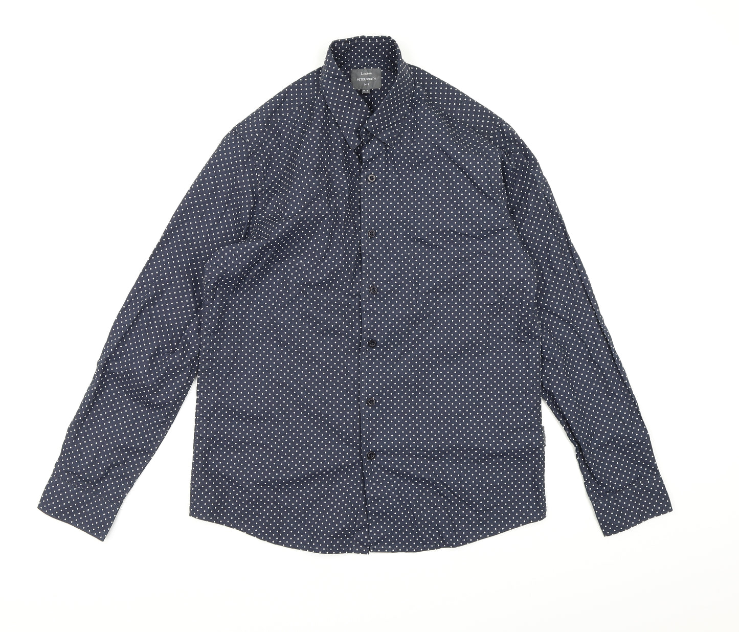 Peter Werth Mens Blue Polka Dot   Button-Up Size M