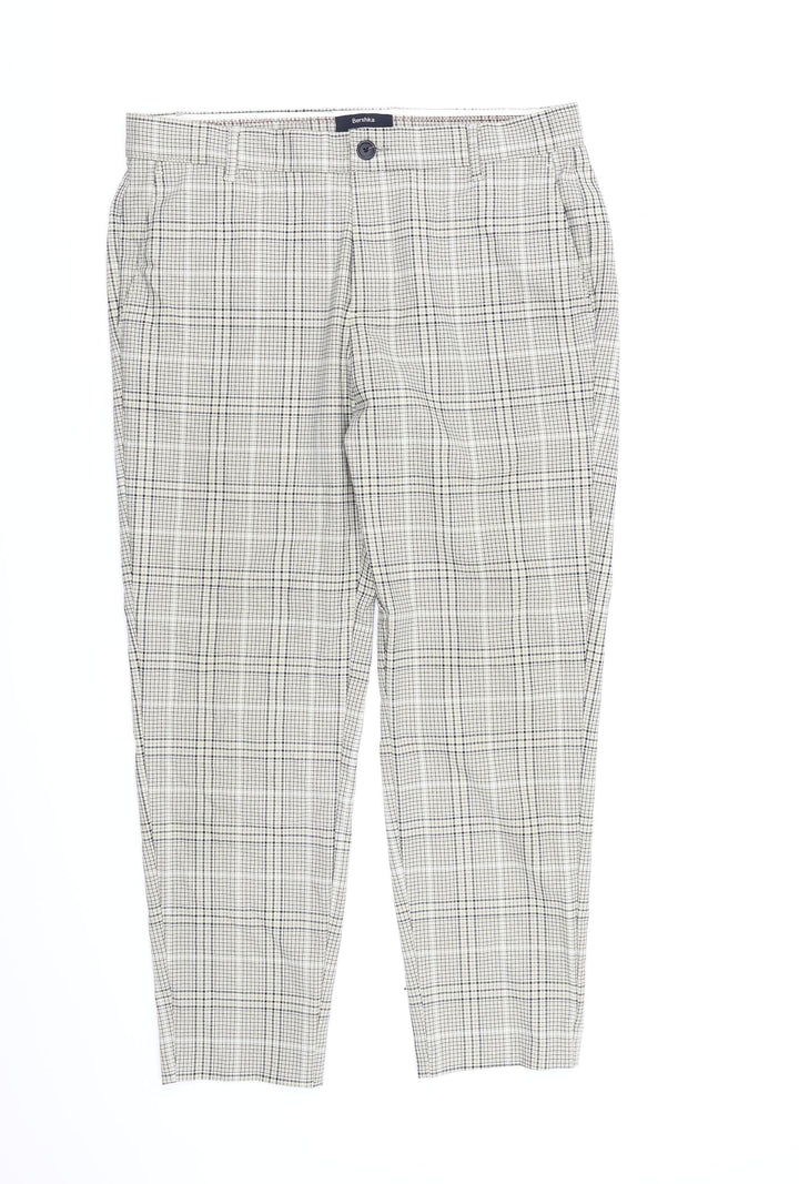 Bershka Mens Beige Check Dress Pants Trousers Size S L26 in