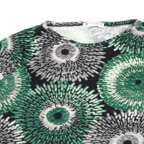 yeshini Womens Green Floral Knit Pullover Jumper Size M