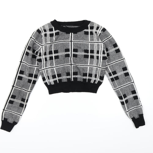 Primark Womens Grey Check Knit Pullover Jumper Size 6