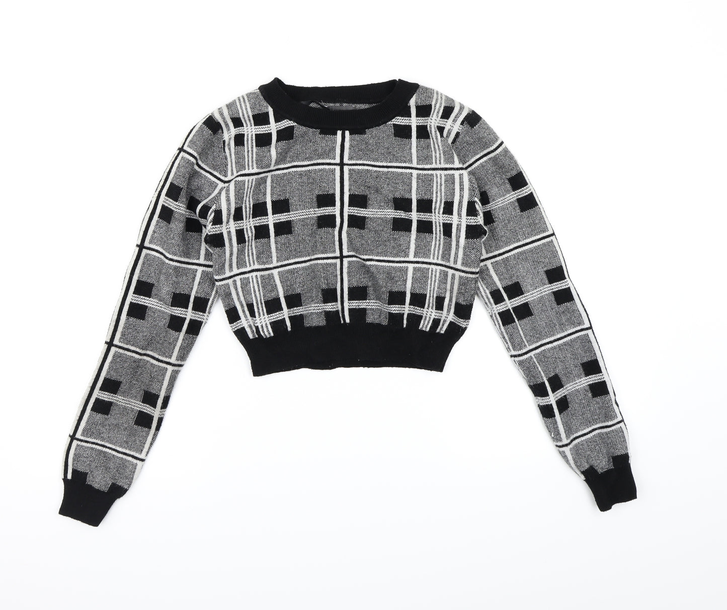 Primark Womens Grey Check Knit Pullover Jumper Size 6