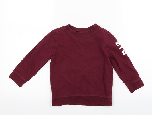 Front view of Mothercare boys’ purple jumper, size 18-24, months