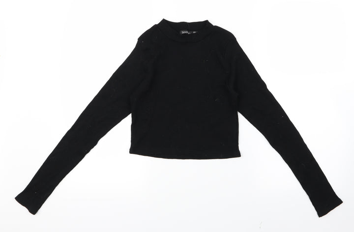 Boohoo Womens Black Cropped T-Shirt Size 12