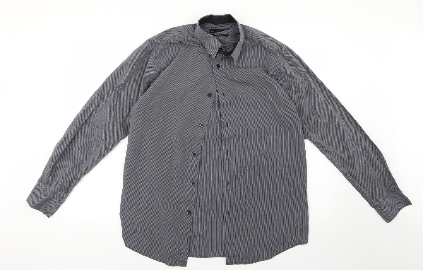 Cedar Wood State Mens Grey Striped   Button-Up Size 15