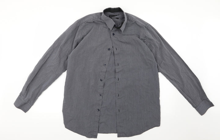 Cedar Wood State Mens Grey Striped   Button-Up Size 15