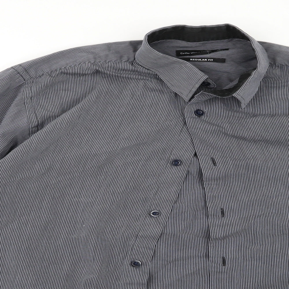 Cedar Wood State Mens Grey Striped   Button-Up Size 15
